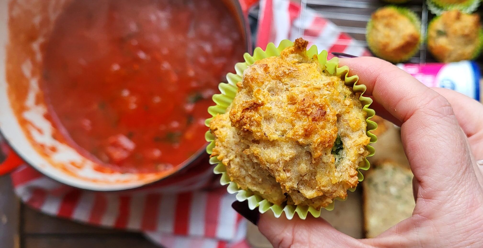 Basil and Cheddar Loaf & Muffins with Creamy Tomato Soup