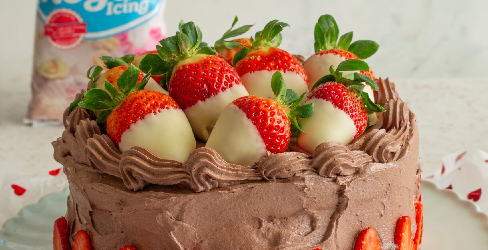 Chocolate Dipped Strawberry Fudge Cake