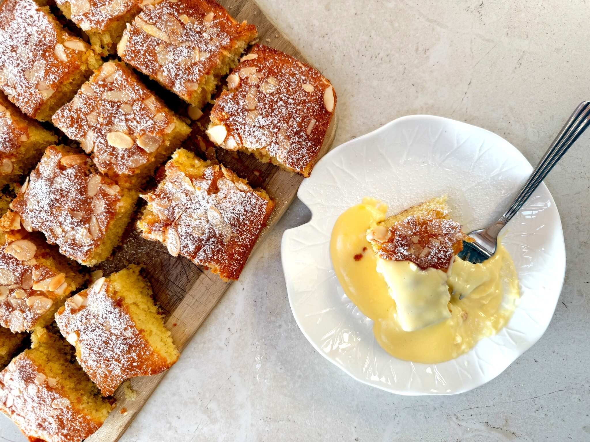 Sultana & Coconut Traybake with homemade Custard