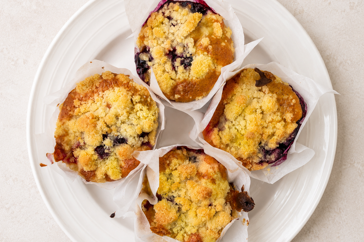 Plum and Blueberry Crumble Muffins